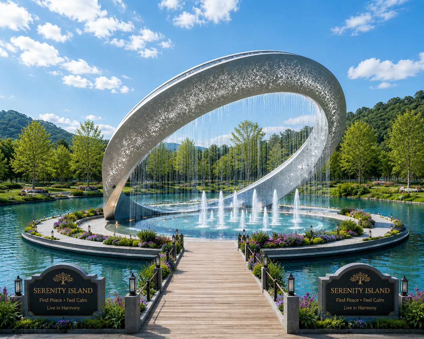 Halo Cascade Sculpture with Fountain