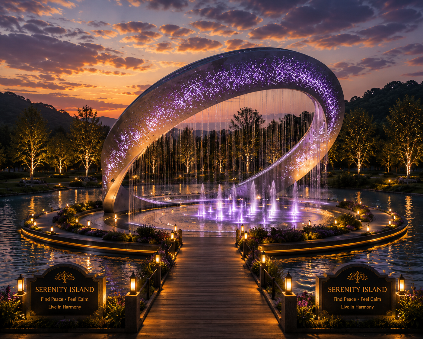 Halo Cascade Sculpture with Fountain