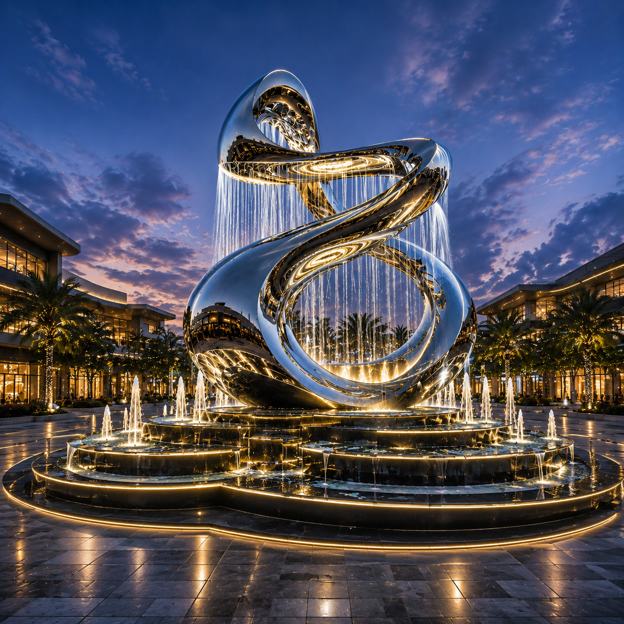 Infinity Cascade Sculpture with Fountain
