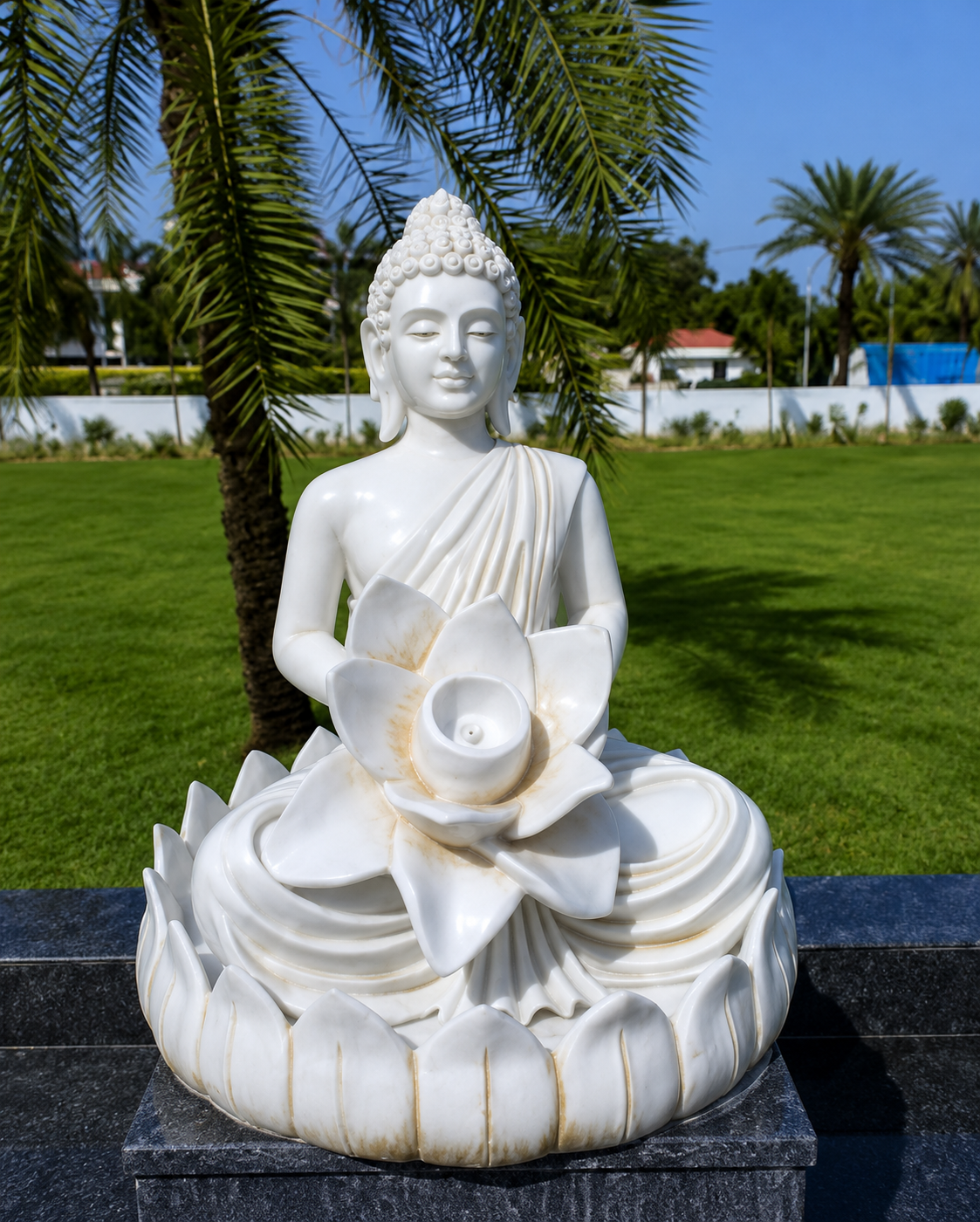 White Marble Buddha Lotus Statue