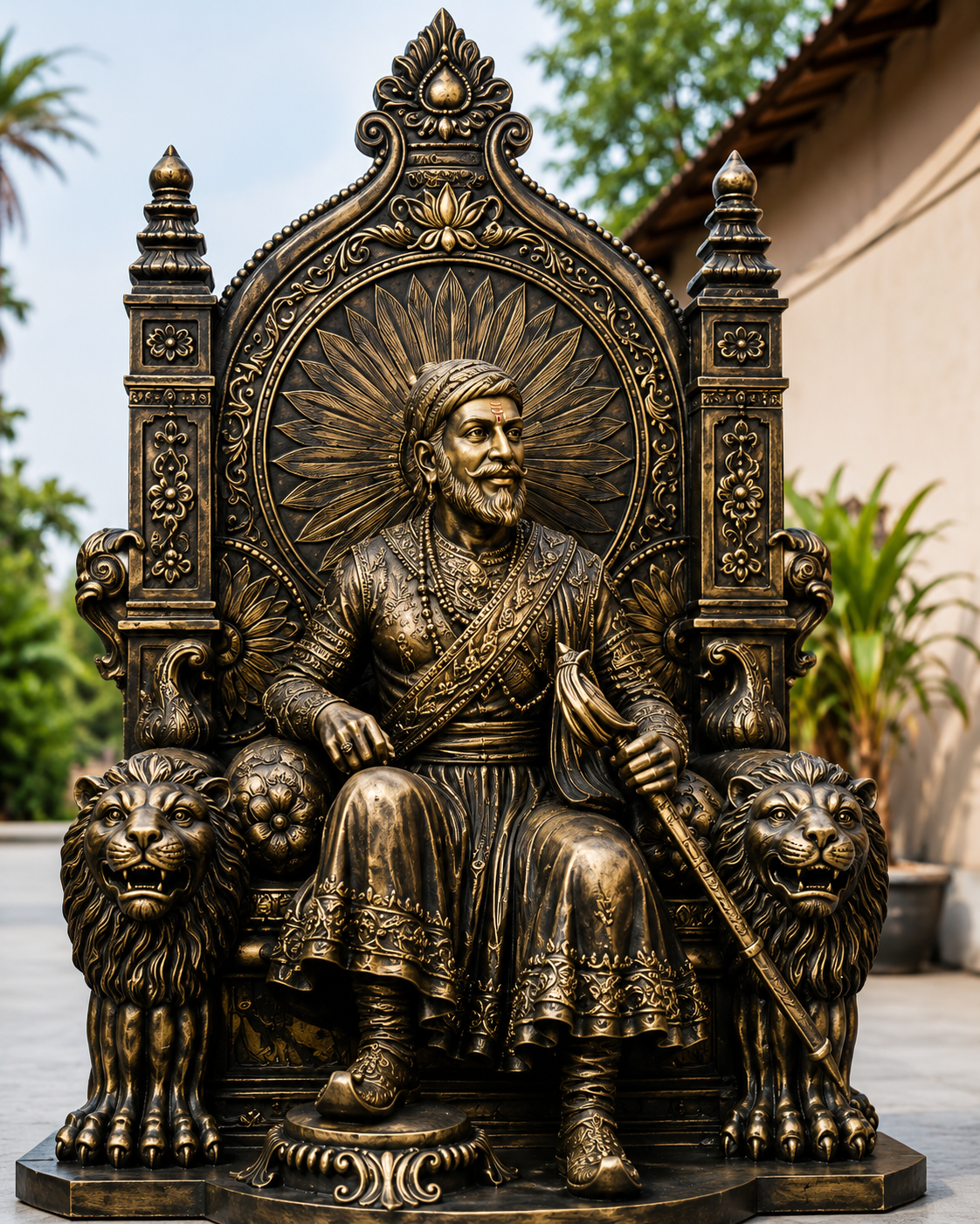 Royal Bronze Warrior Throne Statue